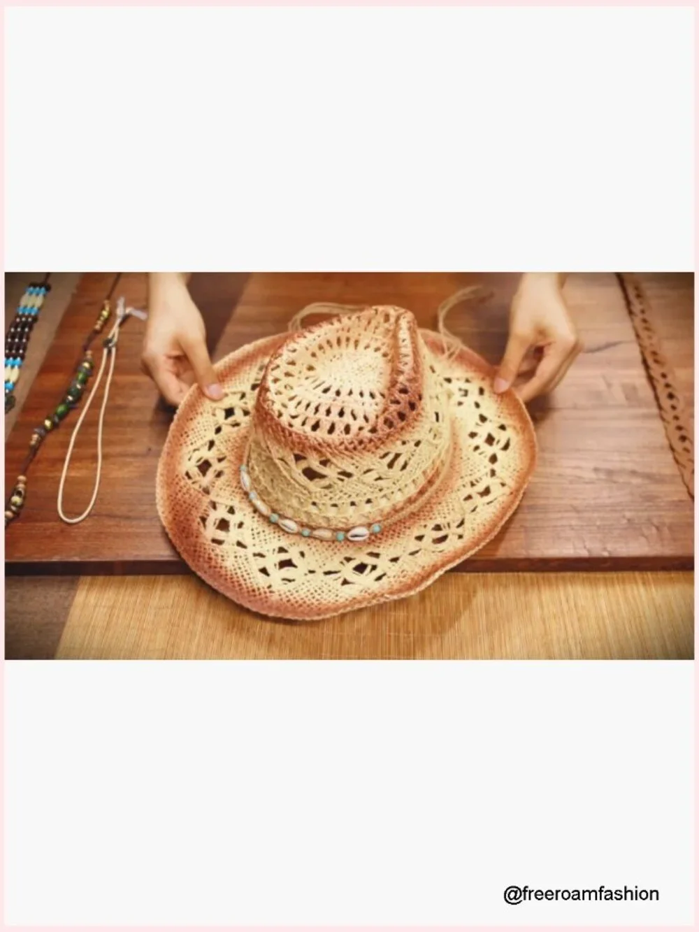 Foldable Straw Cowgirl Hat with Interchangeable Bands, Sun Protection